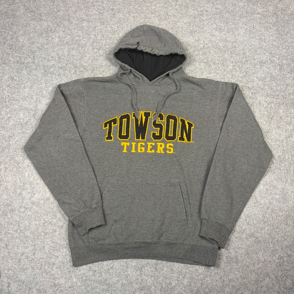Old Varsity Brand Towson Tigers Hoodie Gray Embroidered Sweatshirt Mens Small